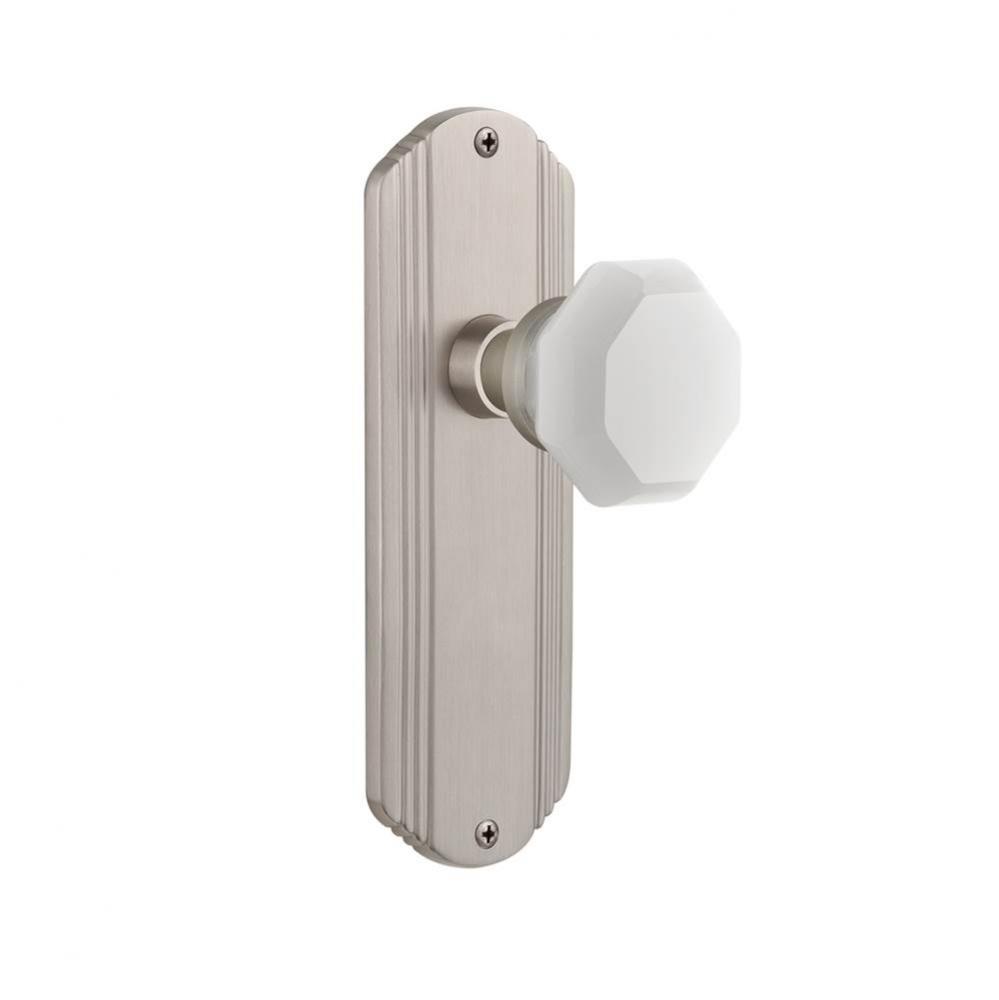 Nostalgic Warehouse Deco Plate Double Dummy Waldorf White Milk Glass Knob in Satin Nickel