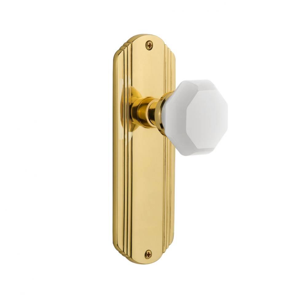Nostalgic Warehouse Deco Plate Double Dummy Waldorf White Milk Glass Knob in Unlacquered Brass