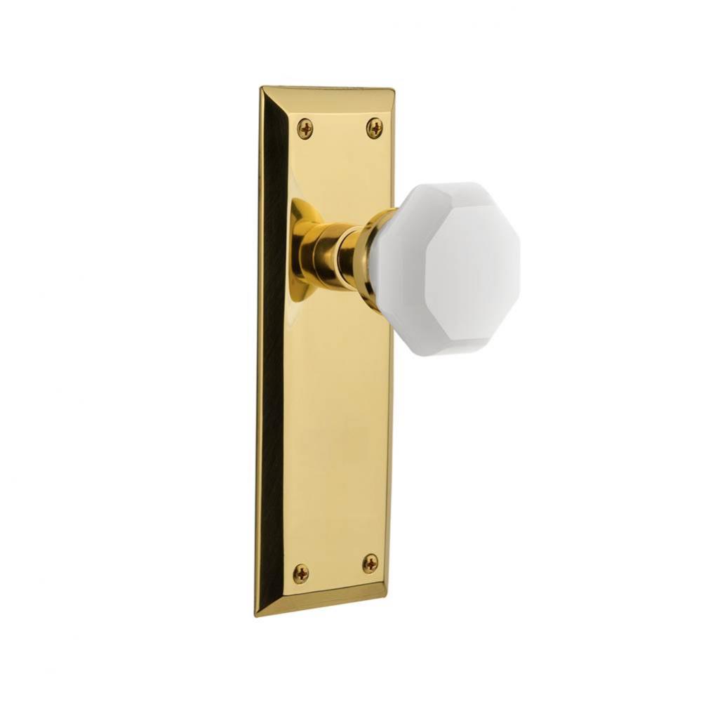 Nostalgic Warehouse New York Plate Double Dummy Waldorf White Milk Glass Knob in Polished Brass