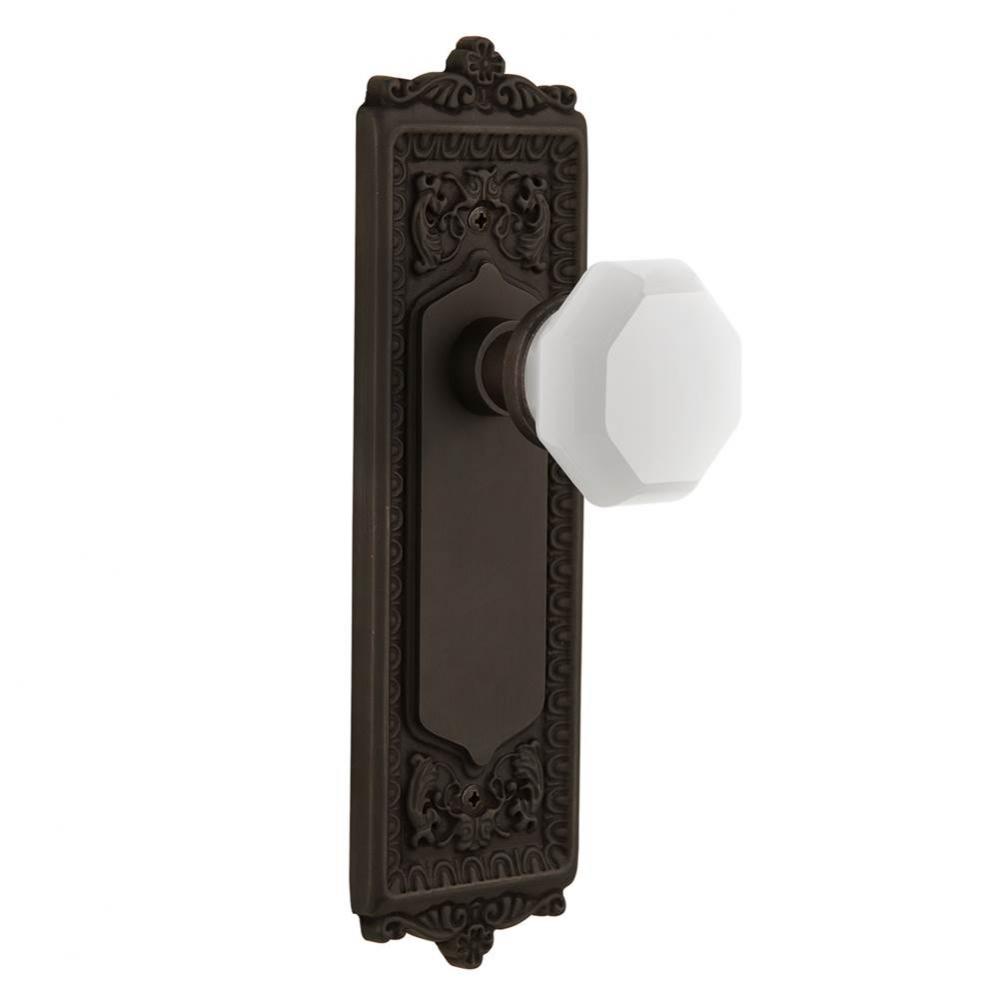 Nostalgic Warehouse Egg & Dart Plate Privacy Waldorf White Milk Glass Knob in Oil-Rubbed Bronz
