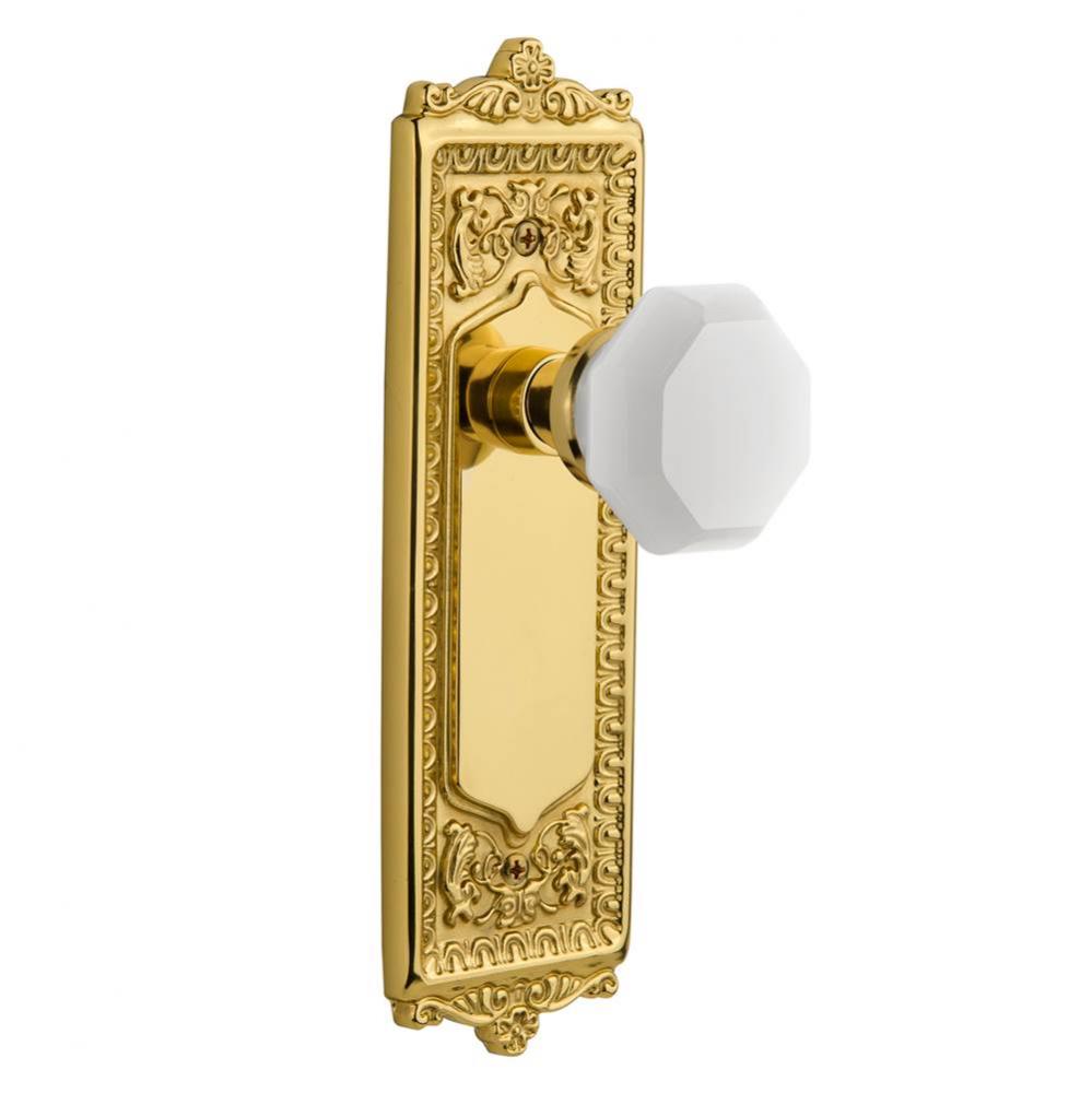 Nostalgic Warehouse Egg & Dart Plate Privacy Waldorf White Milk Glass Knob in Unlacquered Bras