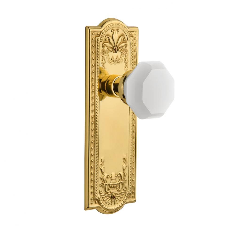 Nostalgic Warehouse Meadows Plate Privacy Waldorf White Milk Glass Knob in Polished Brass