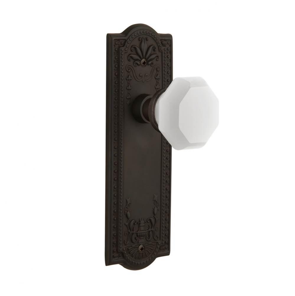 Nostalgic Warehouse Meadows Plate Privacy Waldorf White Milk Glass Knob in Oil-Rubbed Bronze