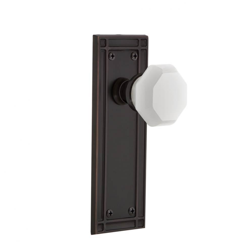 Nostalgic Warehouse Mission Plate Privacy Waldorf White Milk Glass Knob in Timeless Bronze