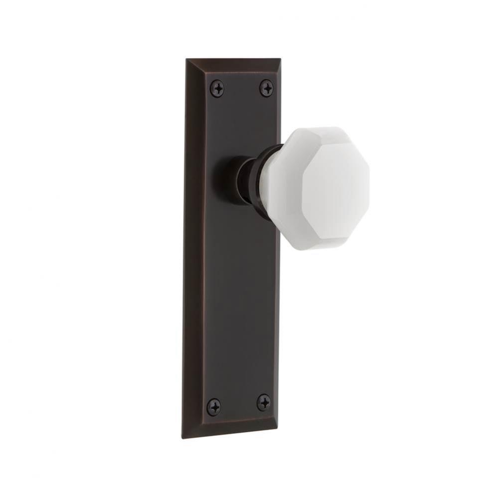 Nostalgic Warehouse New York Plate Privacy Waldorf White Milk Glass Knob in Timeless Bronze