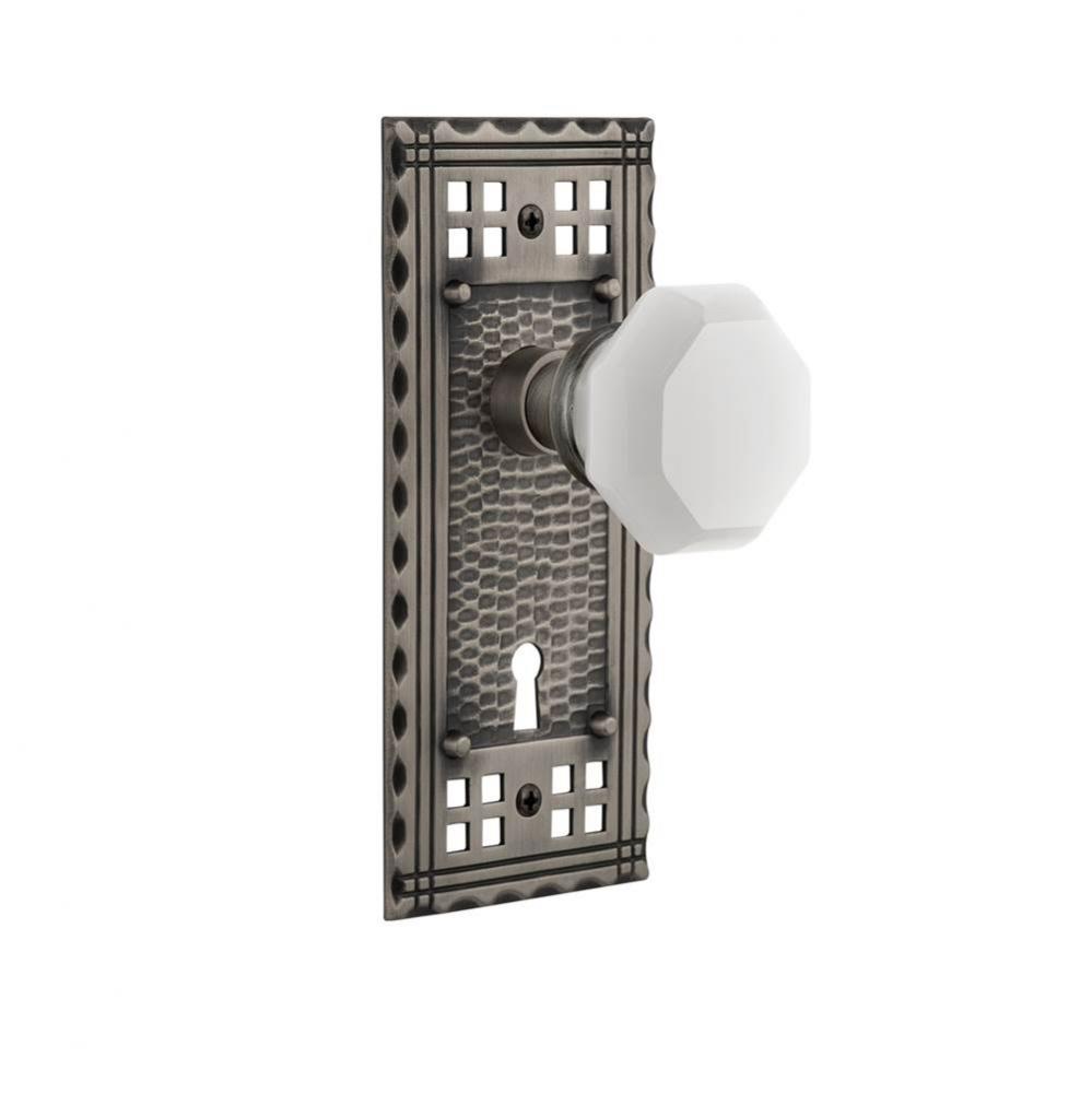 Nostalgic Warehouse Craftsman Plate with Keyhole Privacy Waldorf White Milk Glass Knob in Antique