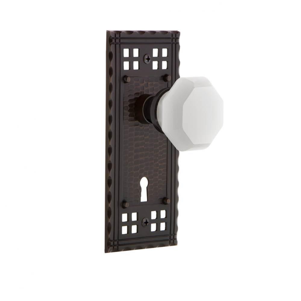 Nostalgic Warehouse Craftsman Plate with Keyhole Privacy Waldorf White Milk Glass Knob in Timeless