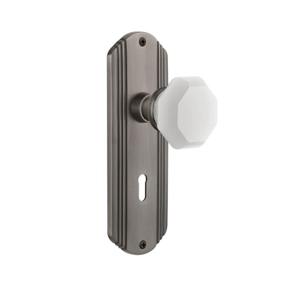 Nostalgic Warehouse Deco Plate with Keyhole Privacy Waldorf White Milk Glass Knob in Antique Pewte
