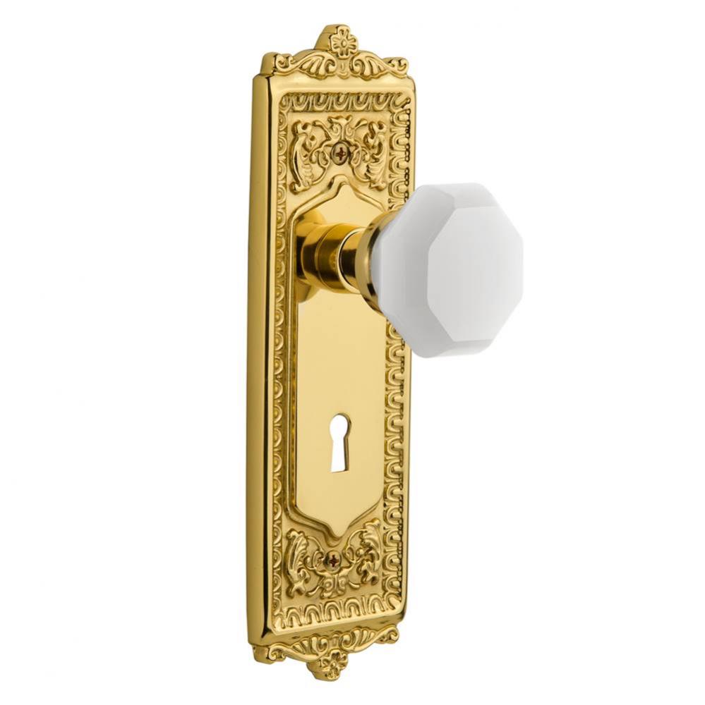 Nostalgic Warehouse Egg & Dart Plate with Keyhole Privacy Waldorf White Milk Glass Knob in Pol