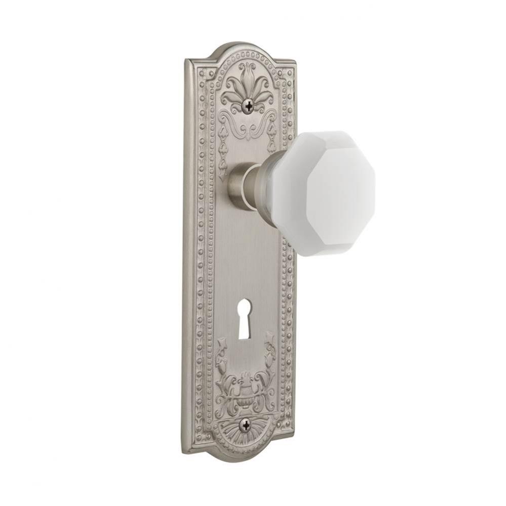 Nostalgic Warehouse Meadows Plate with Keyhole Privacy Waldorf White Milk Glass Knob in Satin Nick