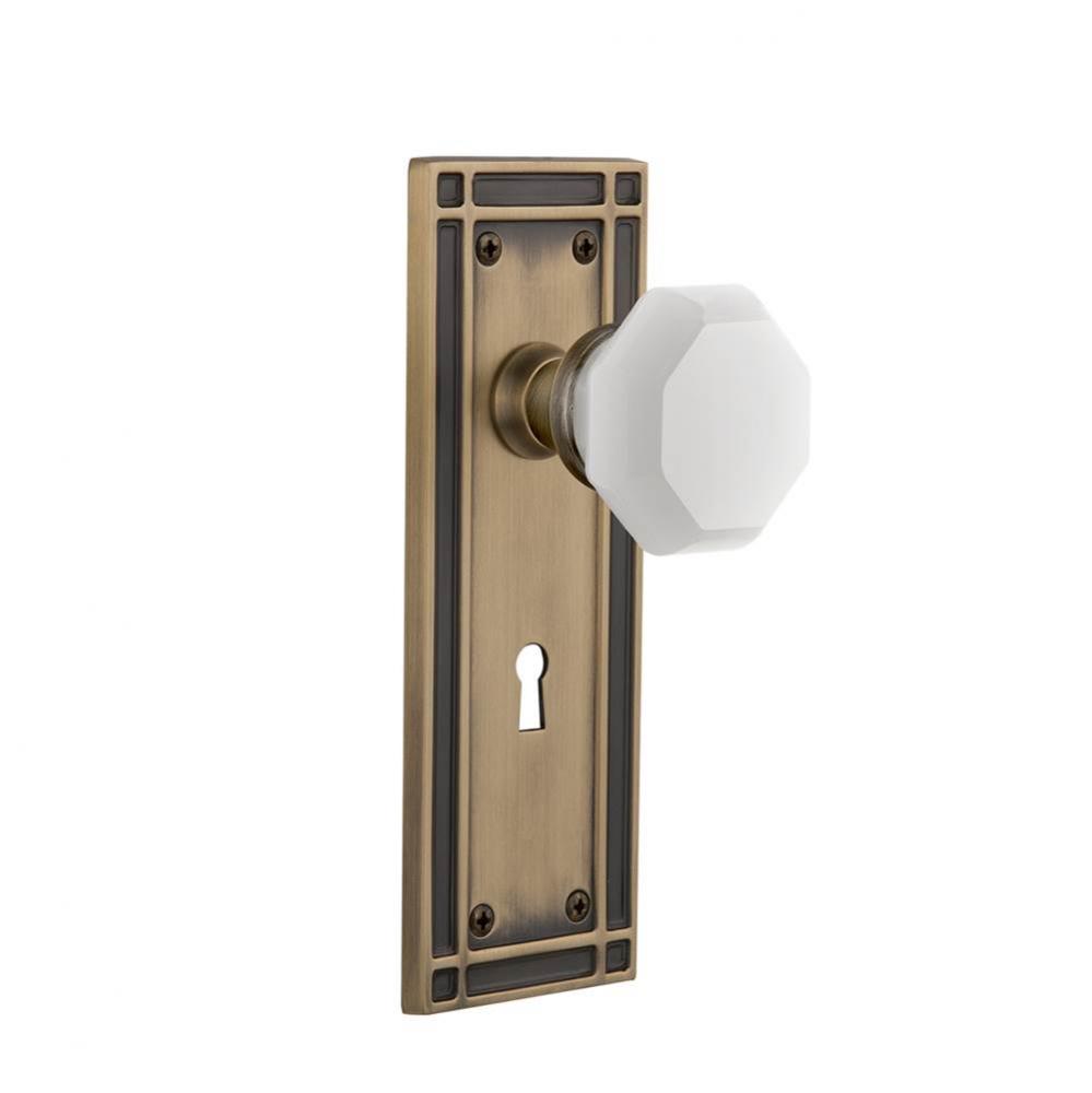 Nostalgic Warehouse Mission Plate with Keyhole Privacy Waldorf White Milk Glass Knob in Antique Br