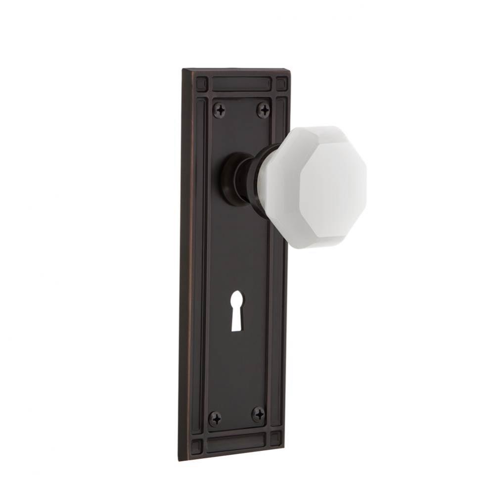 Nostalgic Warehouse Mission Plate with Keyhole Privacy Waldorf White Milk Glass Knob in Timeless B