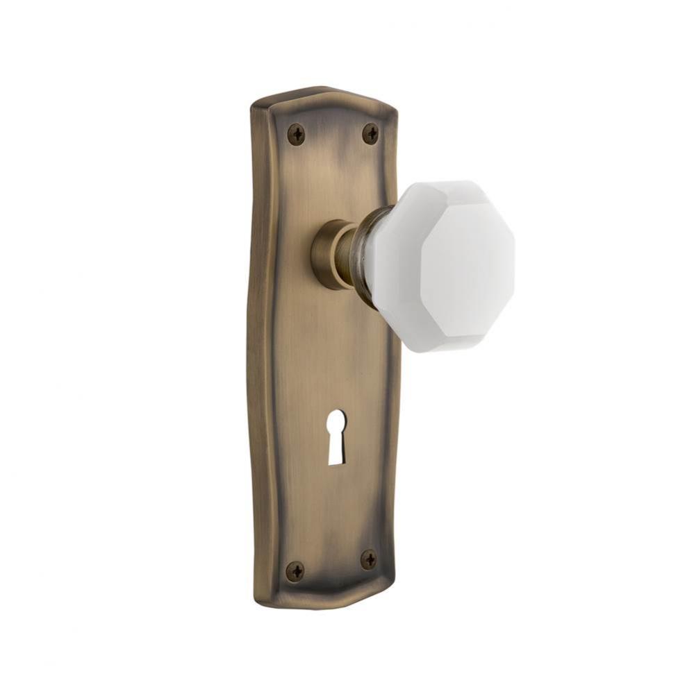 Nostalgic Warehouse Prairie Plate with Keyhole Privacy Waldorf White Milk Glass Knob in Antique Br