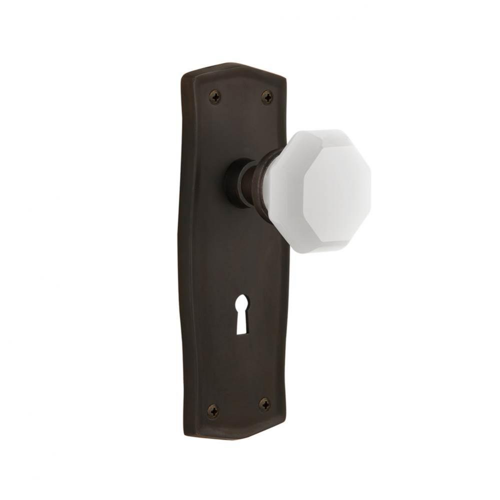 Nostalgic Warehouse Prairie Plate with Keyhole Privacy Waldorf White Milk Glass Knob in Oil-Rubbed