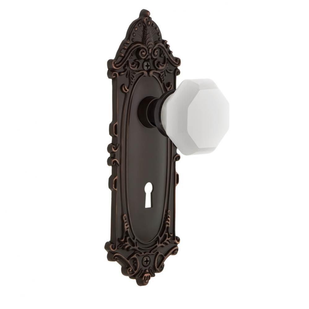 Nostalgic Warehouse Victorian Plate with Keyhole Privacy Waldorf White Milk Glass Knob in Timeless