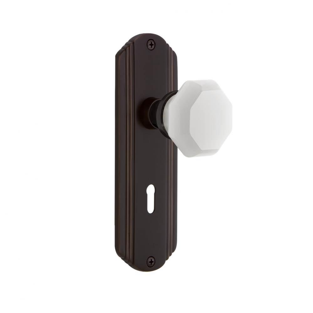 Nostalgic Warehouse Deco Plate Interior Mortise Waldorf White Milk Glass Knob in Timeless Bronze