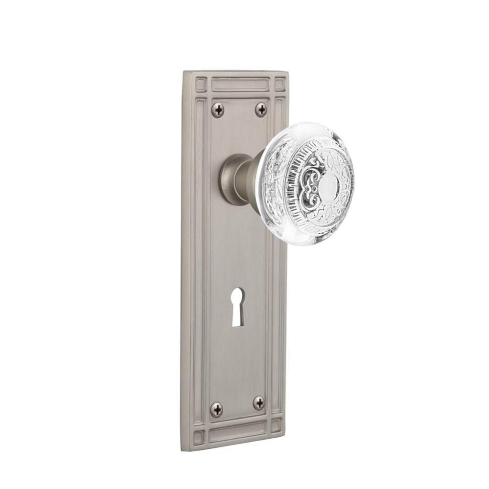 Nostalgic Warehouse Mission Plate Passage with Keyhole Crystal Egg & Dart Knob in Satin Nickel
