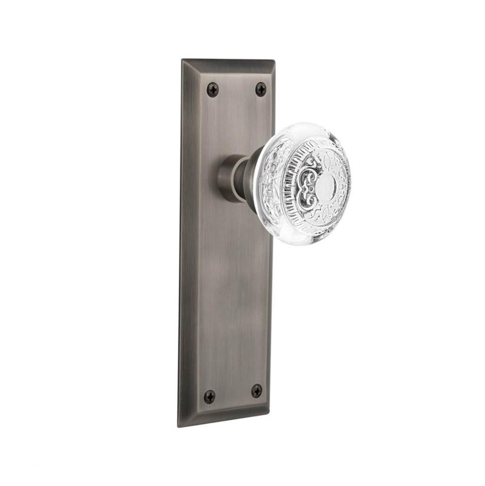 Nostalgic Warehouse New York Plate Privacy Crystal Egg & Dart Knob in Antique Pewter