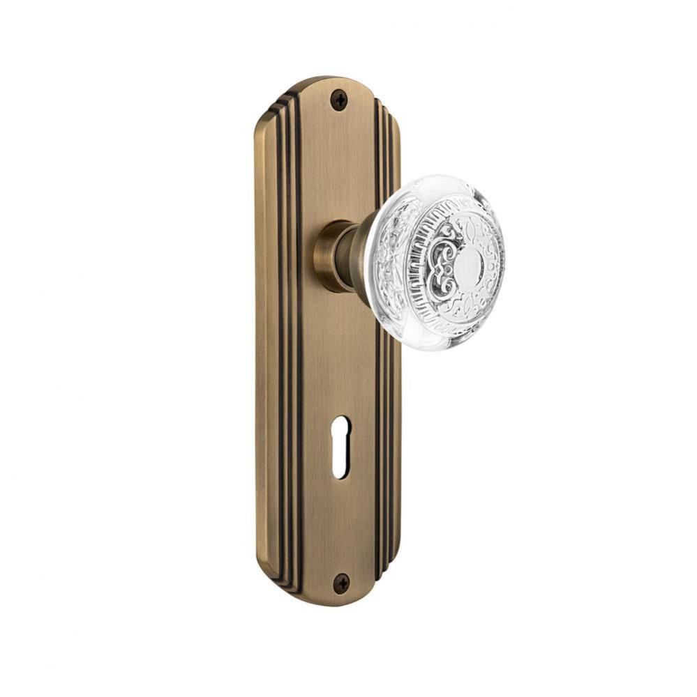 Nostalgic Warehouse Deco Plate Privacy with Keyhole Crystal Egg & Dart Knob in Antique Brass