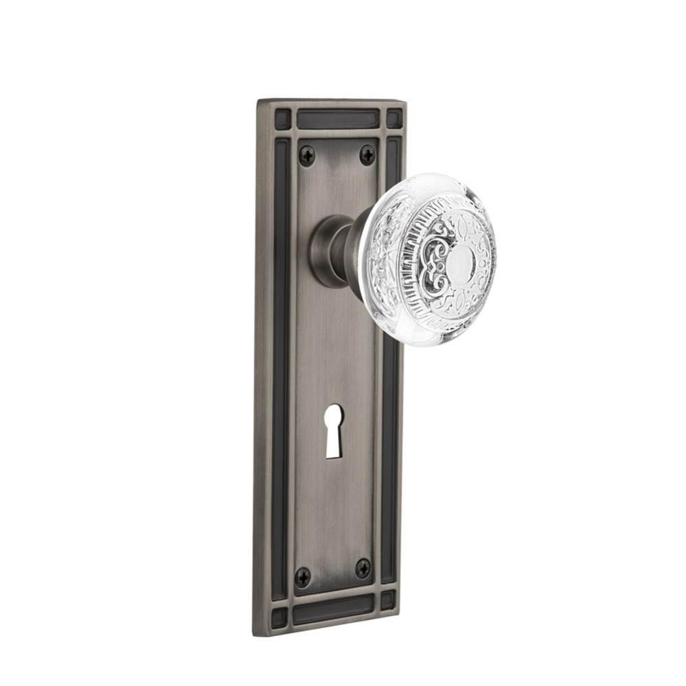 Nostalgic Warehouse Mission Plate Privacy with Keyhole Crystal Egg & Dart Knob in Antique Pewt