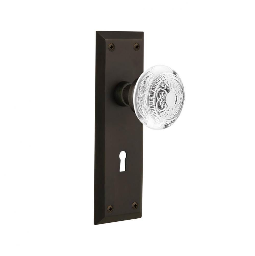 Nostalgic Warehouse New York Plate Privacy with Keyhole Crystal Egg & Dart Knob in Oil-Rubbed