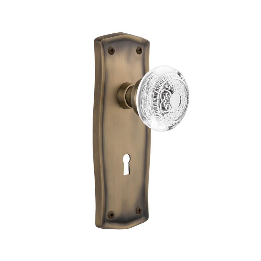 Nostalgic Warehouse Prairie Plate Privacy with Keyhole Crystal Egg & Dart Knob in Antique Bras