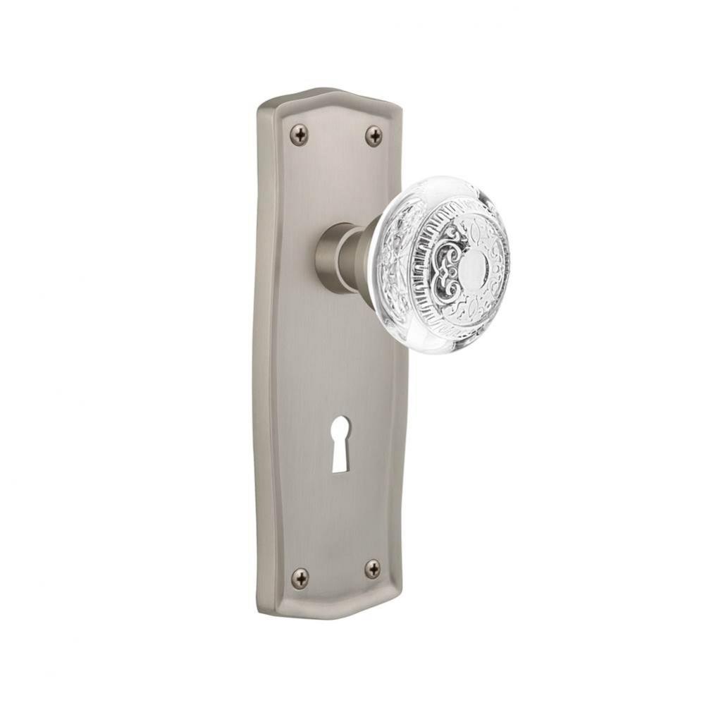 Nostalgic Warehouse Prairie Plate Privacy with Keyhole Crystal Egg & Dart Knob in Satin Nickel