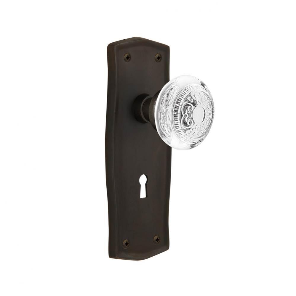 Nostalgic Warehouse Prairie Plate Privacy with Keyhole Crystal Egg & Dart Knob in Oil-Rubbed B
