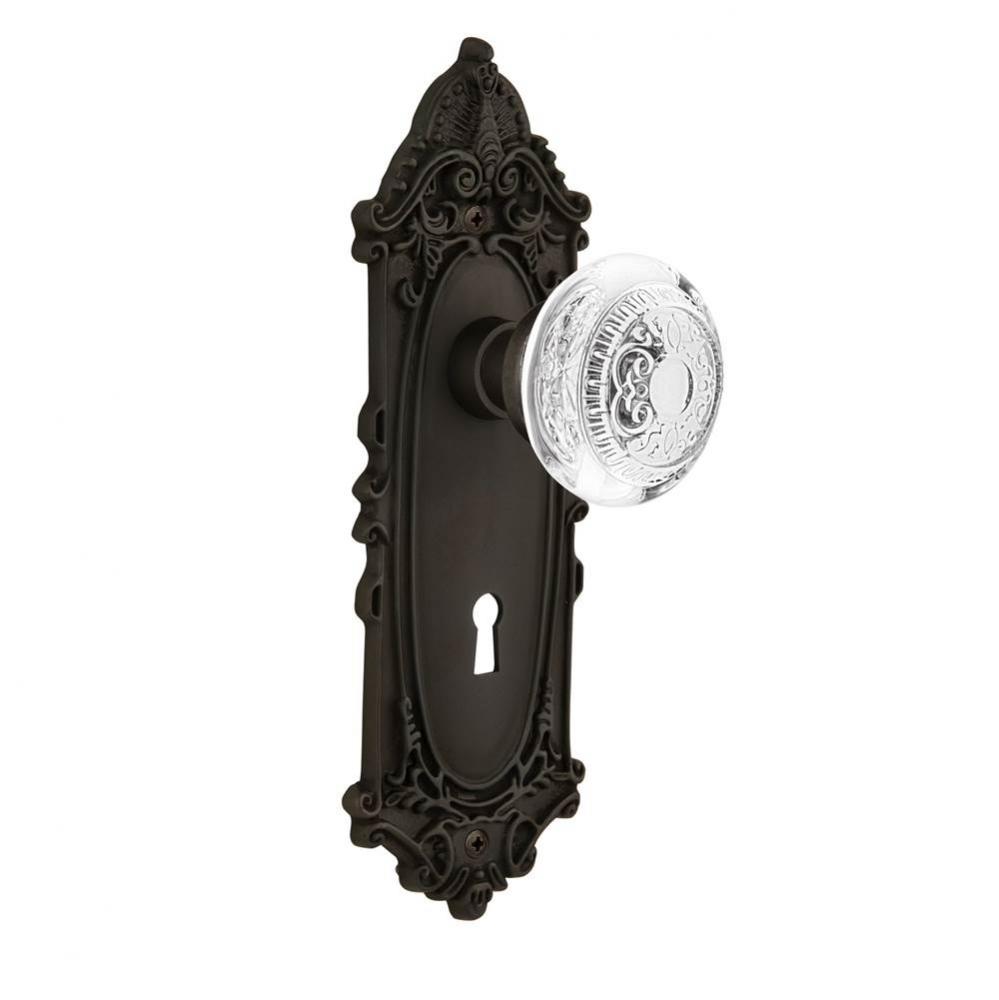 Nostalgic Warehouse Victorian Plate Privacy with Keyhole Crystal Egg & Dart Knob in Oil-Rubbed