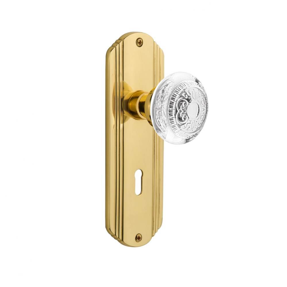 Nostalgic Warehouse Deco Plate Interior Mortise Crystal Egg & Dart Knob in Unlacquered Brass