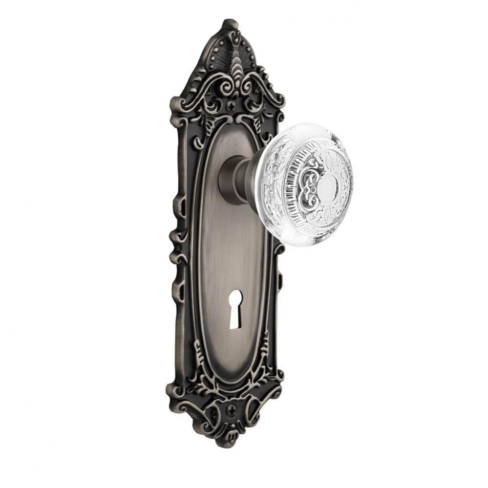 Nostalgic Warehouse Victorian Plate Interior Mortise Crystal Egg & Dart Knob in Antique Pewter