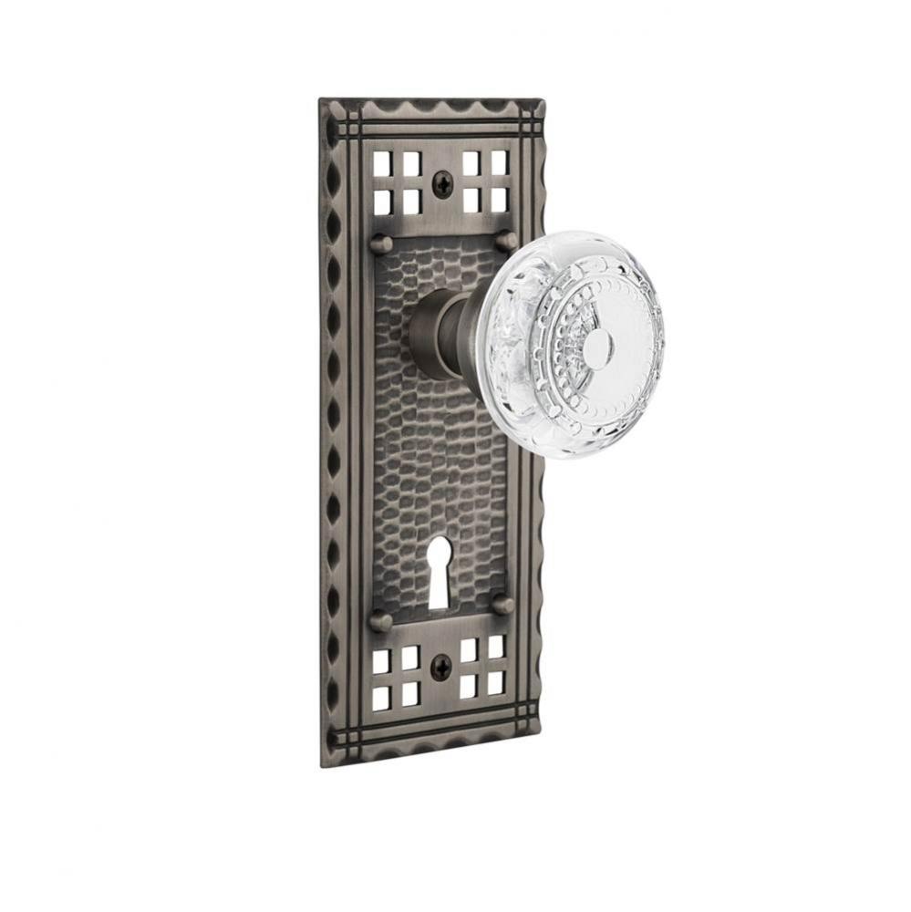 Nostalgic Warehouse Craftsman Plate Privacy with Keyhole Crystal Meadows Knob in Antique Pewter
