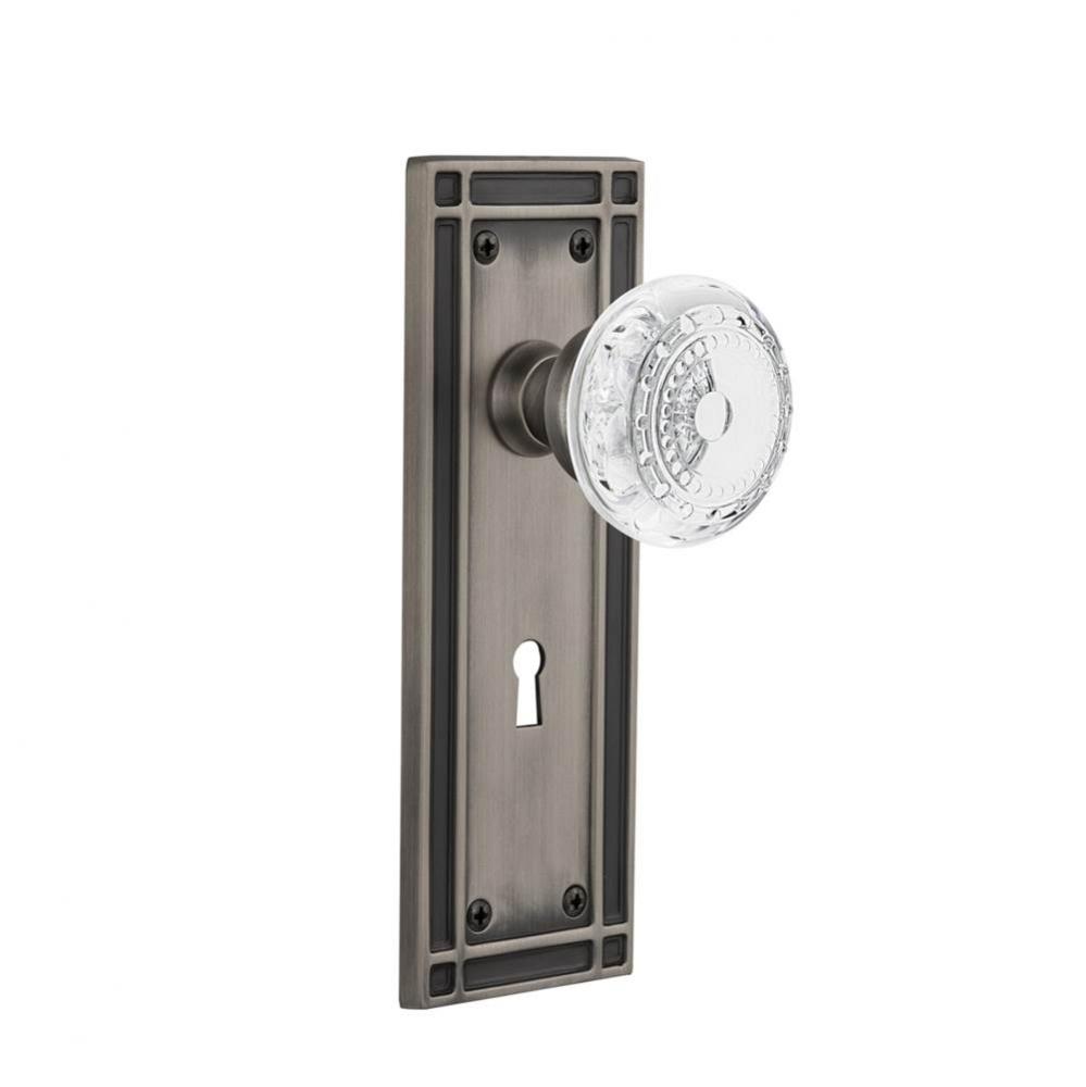 Nostalgic Warehouse Mission Plate Privacy with Keyhole Crystal Meadows Knob in Antique Pewter