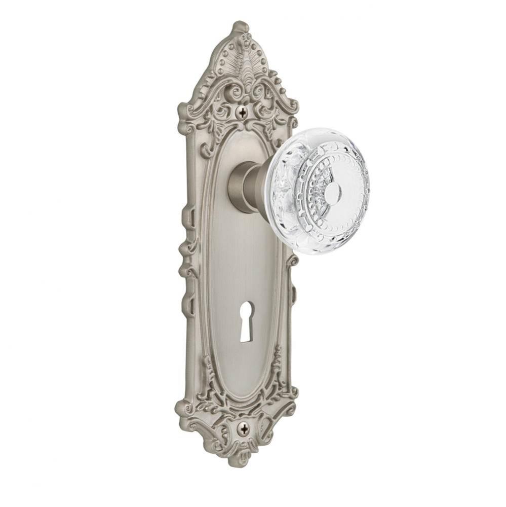 Nostalgic Warehouse Victorian Plate Privacy with Keyhole Crystal Meadows Knob in Satin Nickel