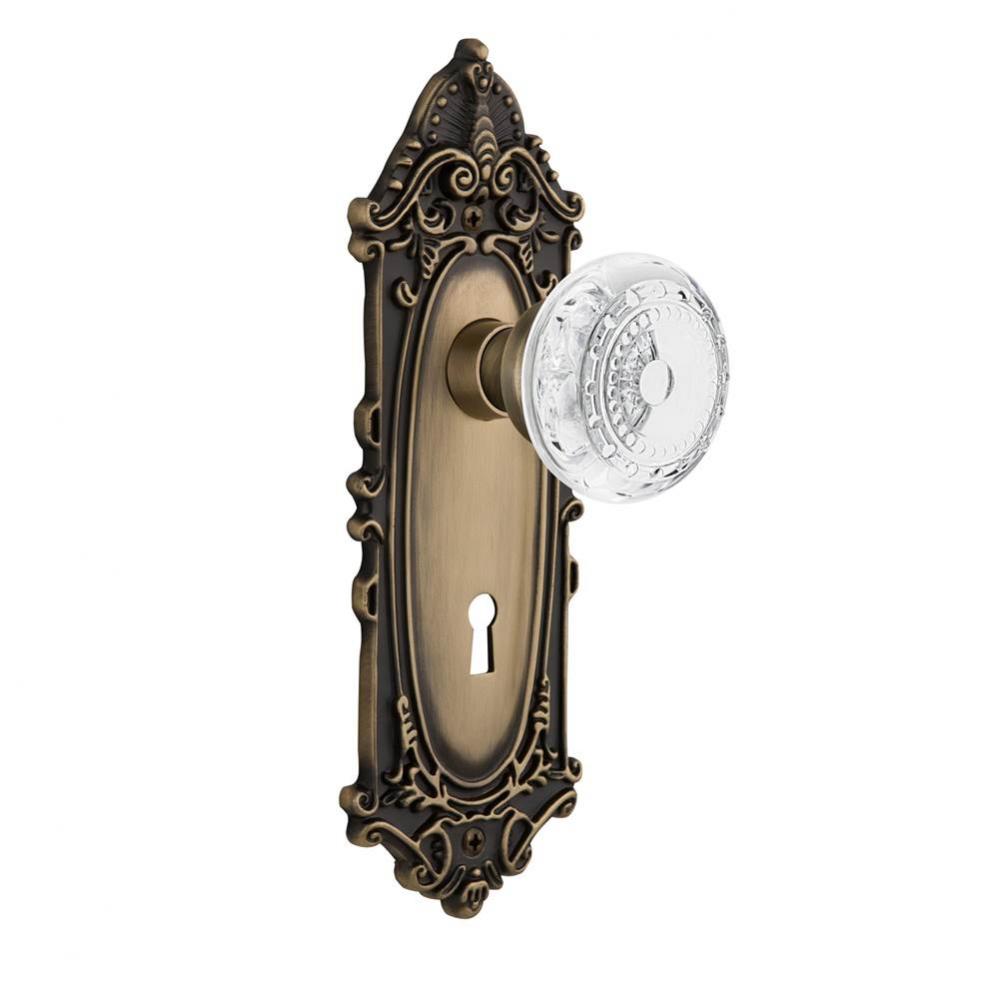 Nostalgic Warehouse Victorian Plate Privacy with Keyhole Crystal Meadows Knob in Antique Brass