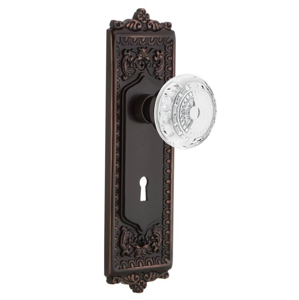 Nostalgic Warehouse Egg & Dart Plate Interior Mortise Crystal Meadows Knob in Timeless Bronze