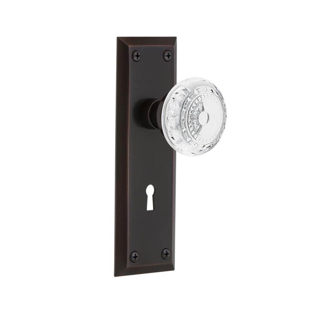 Nostalgic Warehouse New York Plate Passage with Keyhole Crystal Meadows Knob in Timeless Bronze