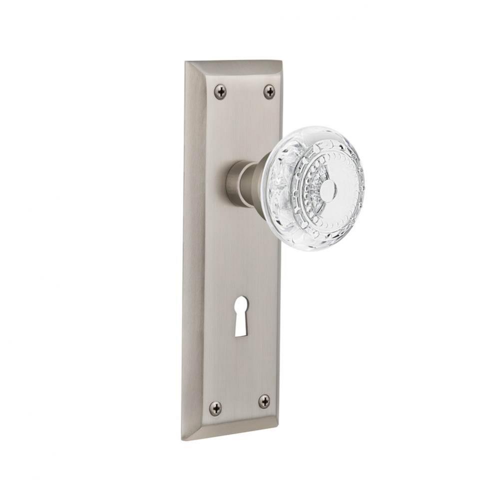 Nostalgic Warehouse New York Plate Privacy with Keyhole Crystal Meadows Knob in Satin Nickel