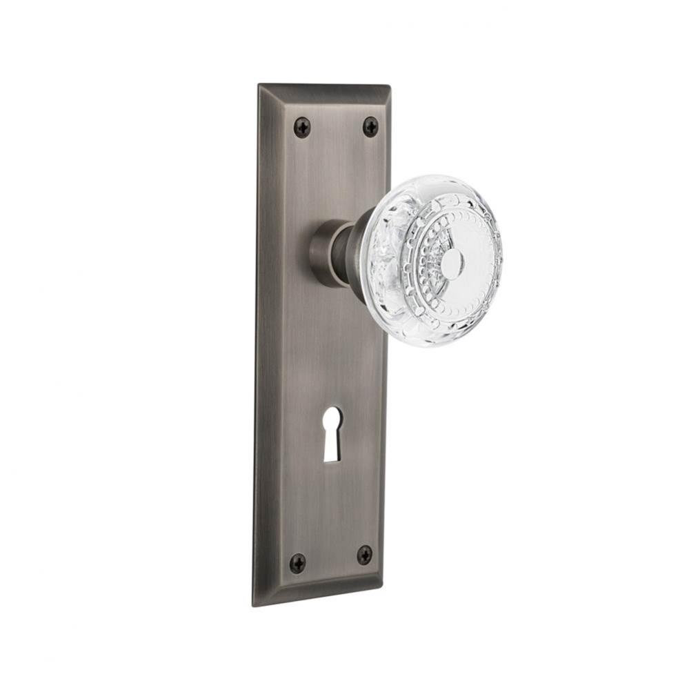 Nostalgic Warehouse New York Plate Privacy with Keyhole Crystal Meadows Knob in Antique Pewter