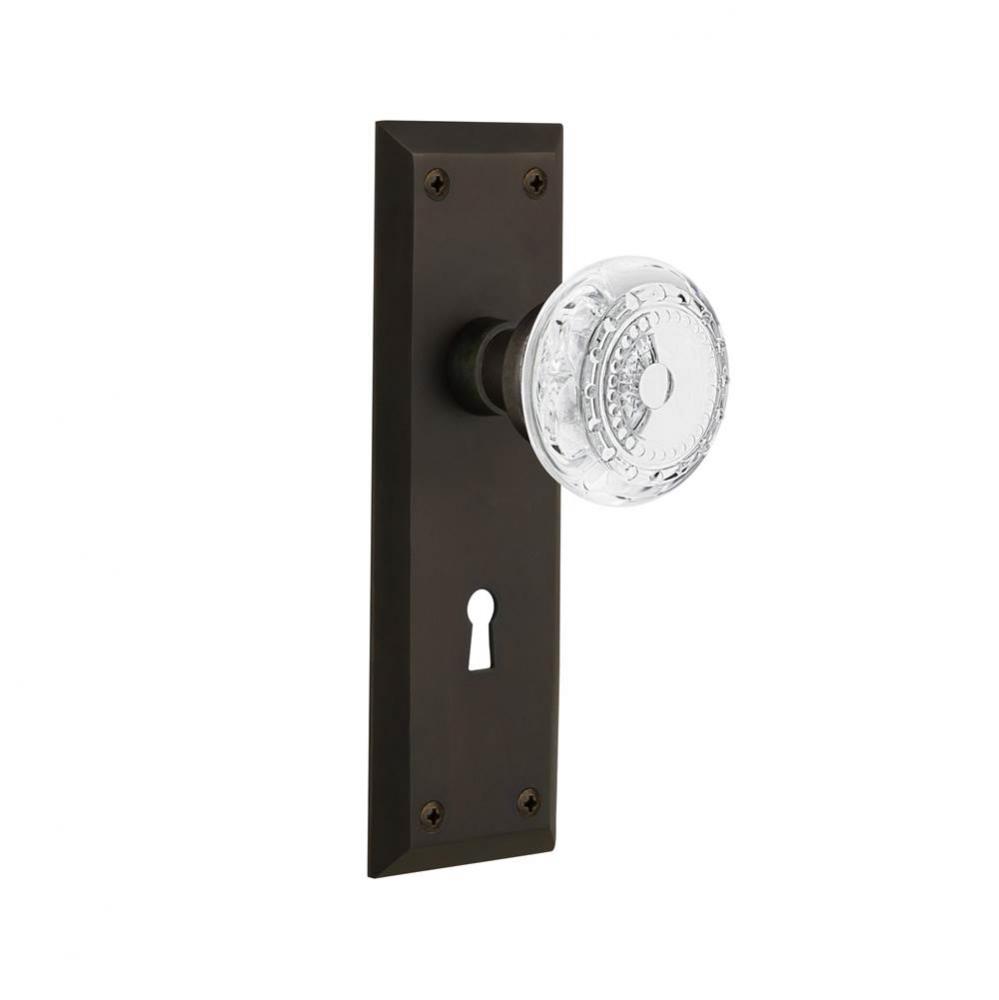 Nostalgic Warehouse New York Plate Privacy with Keyhole Crystal Meadows Knob in Oil-Rubbed Bronze
