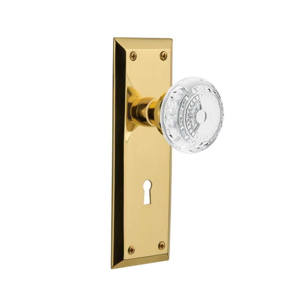 Nostalgic Warehouse New York Plate Passage with Keyhole Crystal Meadows Knob in Unlacquered Brass