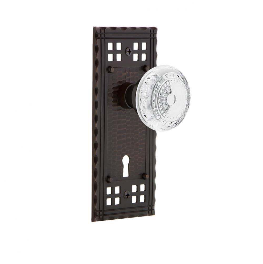Nostalgic Warehouse Craftsman Plate Passage with Keyhole Crystal Meadows Knob in Timeless Bronze