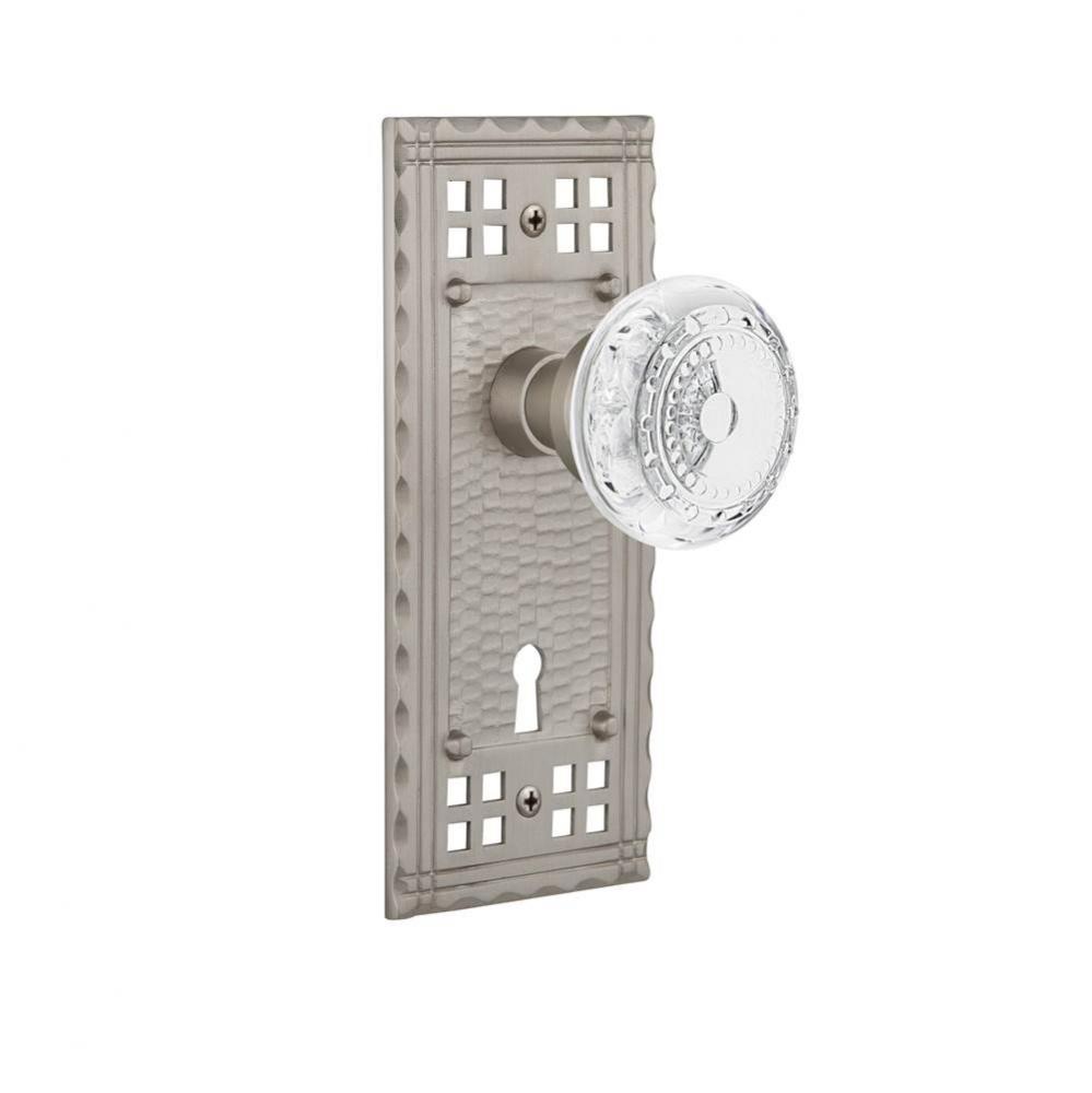 Nostalgic Warehouse Craftsman Plate Passage with Keyhole Crystal Meadows Knob in Satin Nickel