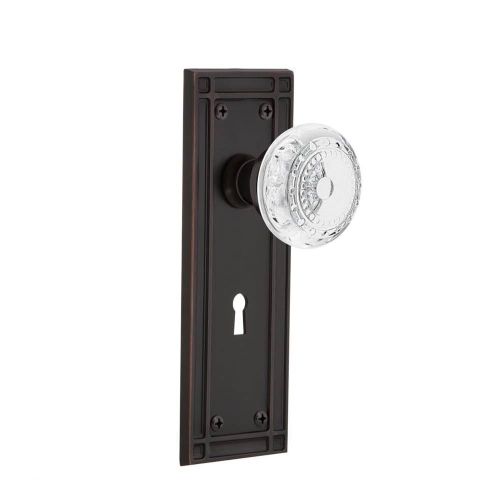 Nostalgic Warehouse Mission Plate Privacy with Keyhole Crystal Meadows Knob in Timeless Bronze