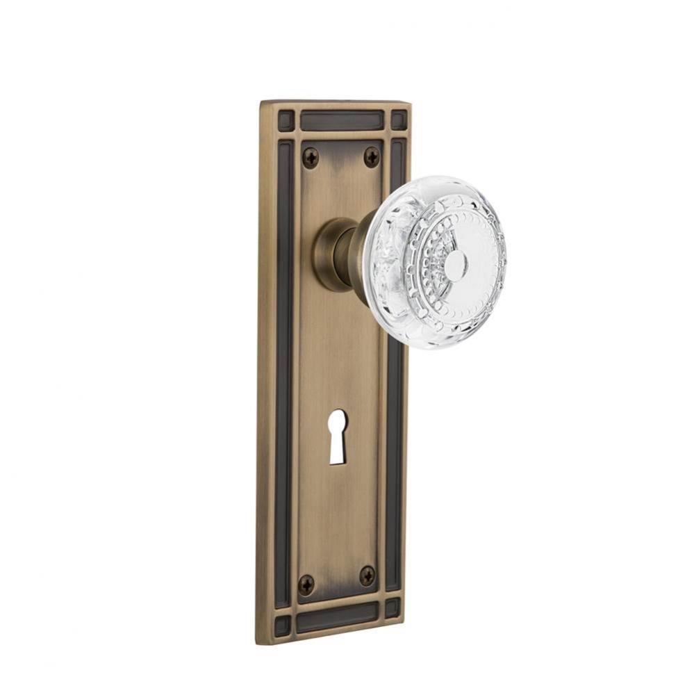 Nostalgic Warehouse Mission Plate Privacy with Keyhole Crystal Meadows Knob in Antique Brass