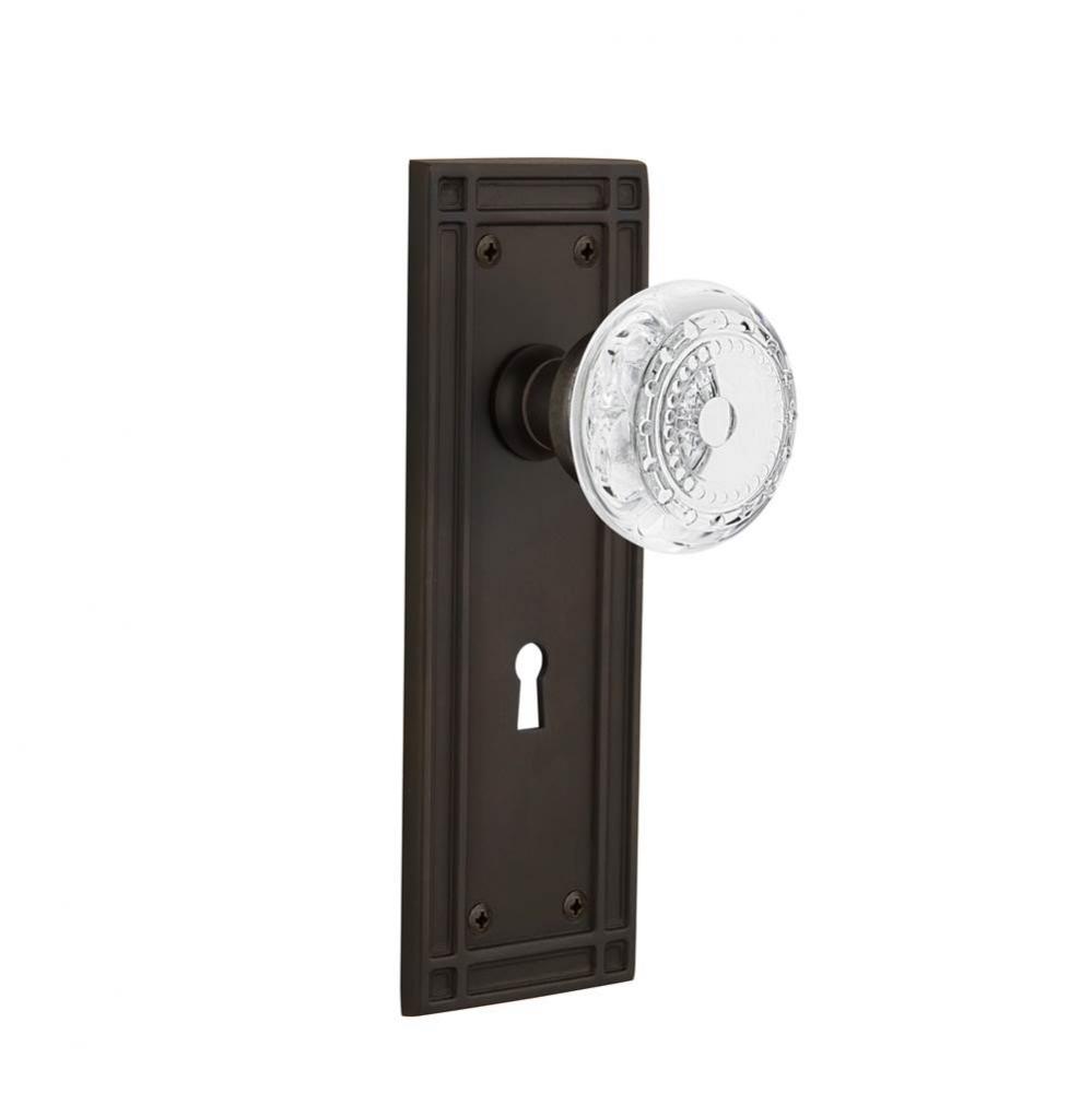 Nostalgic Warehouse Mission Plate Privacy with Keyhole Crystal Meadows Knob in Oil-Rubbed Bronze