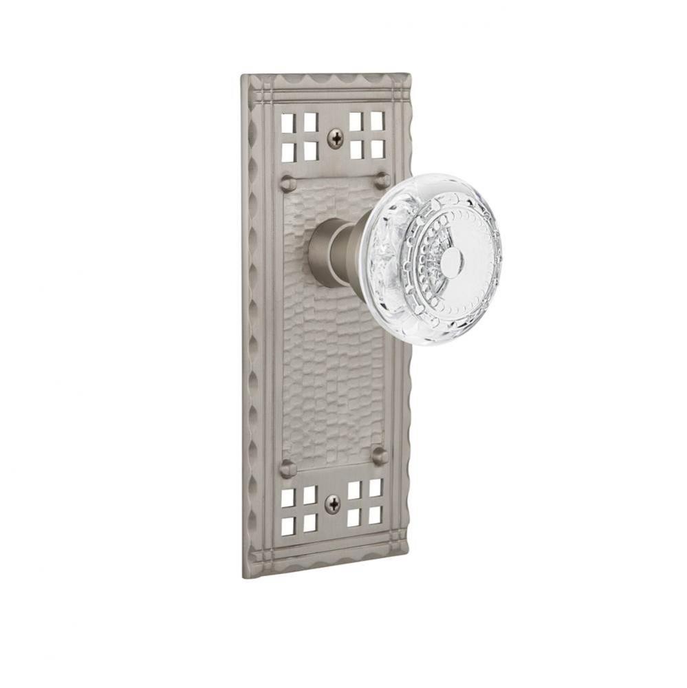 Nostalgic Warehouse Craftsman Plate Passage Crystal Meadows Knob in Satin Nickel