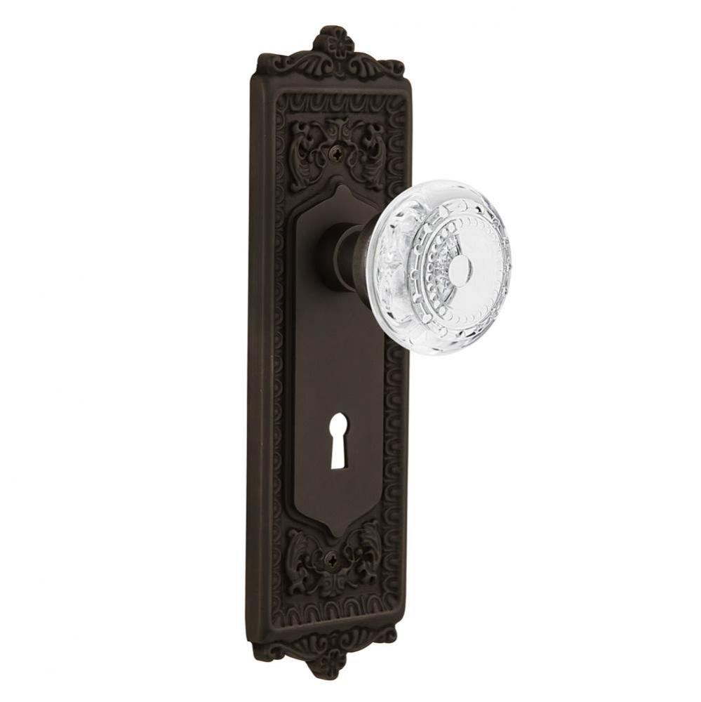 Nostalgic Warehouse Egg & Dart Plate Passage with Keyhole Crystal Meadows Knob in Oil-Rubbed B