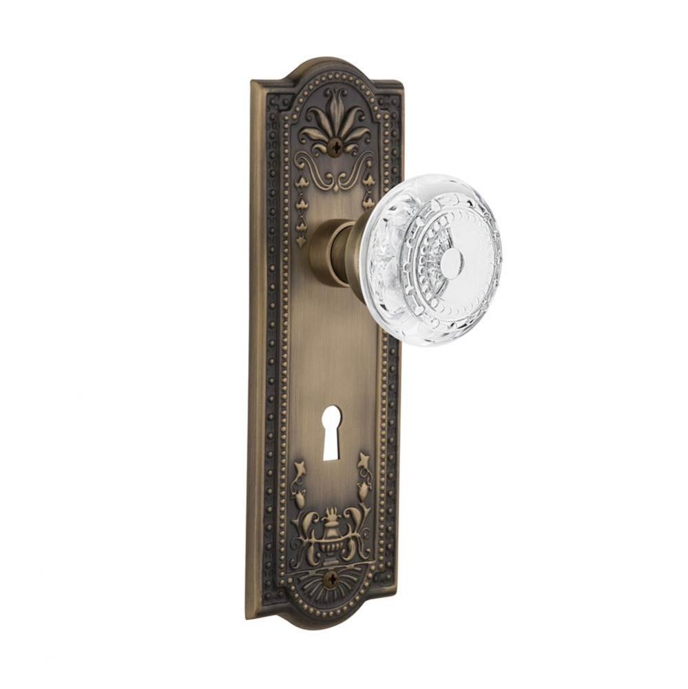 Nostalgic Warehouse Meadows Plate Single Dummy with Keyhole Crystal Meadows Knob in Antique Brass