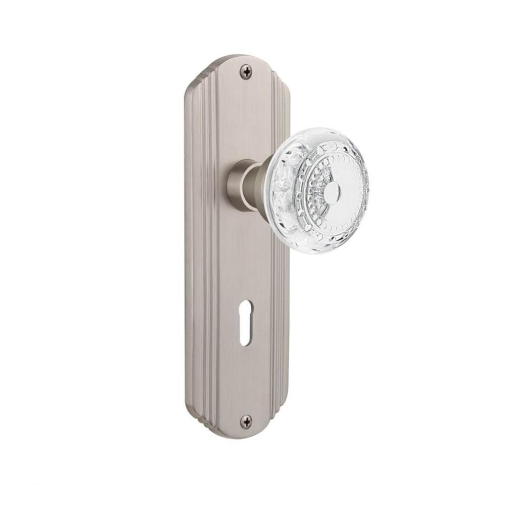 Nostalgic Warehouse Deco Plate Passage with Keyhole Crystal Meadows Knob in Satin Nickel